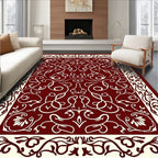 Rich Crimson Intricate Floral Border Rug