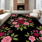 Burgundy Pink Rose Garland Black Rug