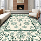 Ornate Green Floral Cameo Scrollwork Rug