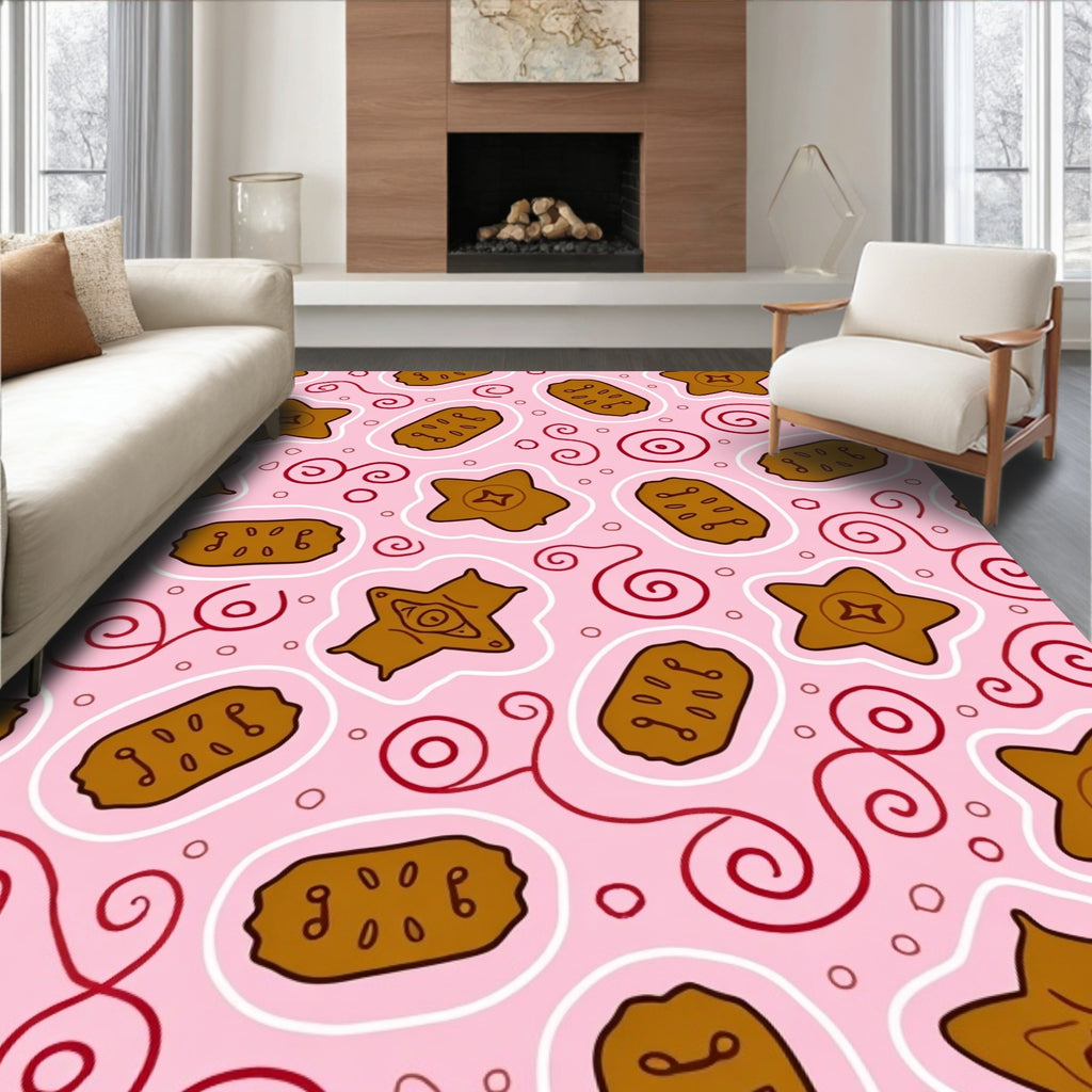 Pink Brown Whimsical Cookie Swirls Rug
