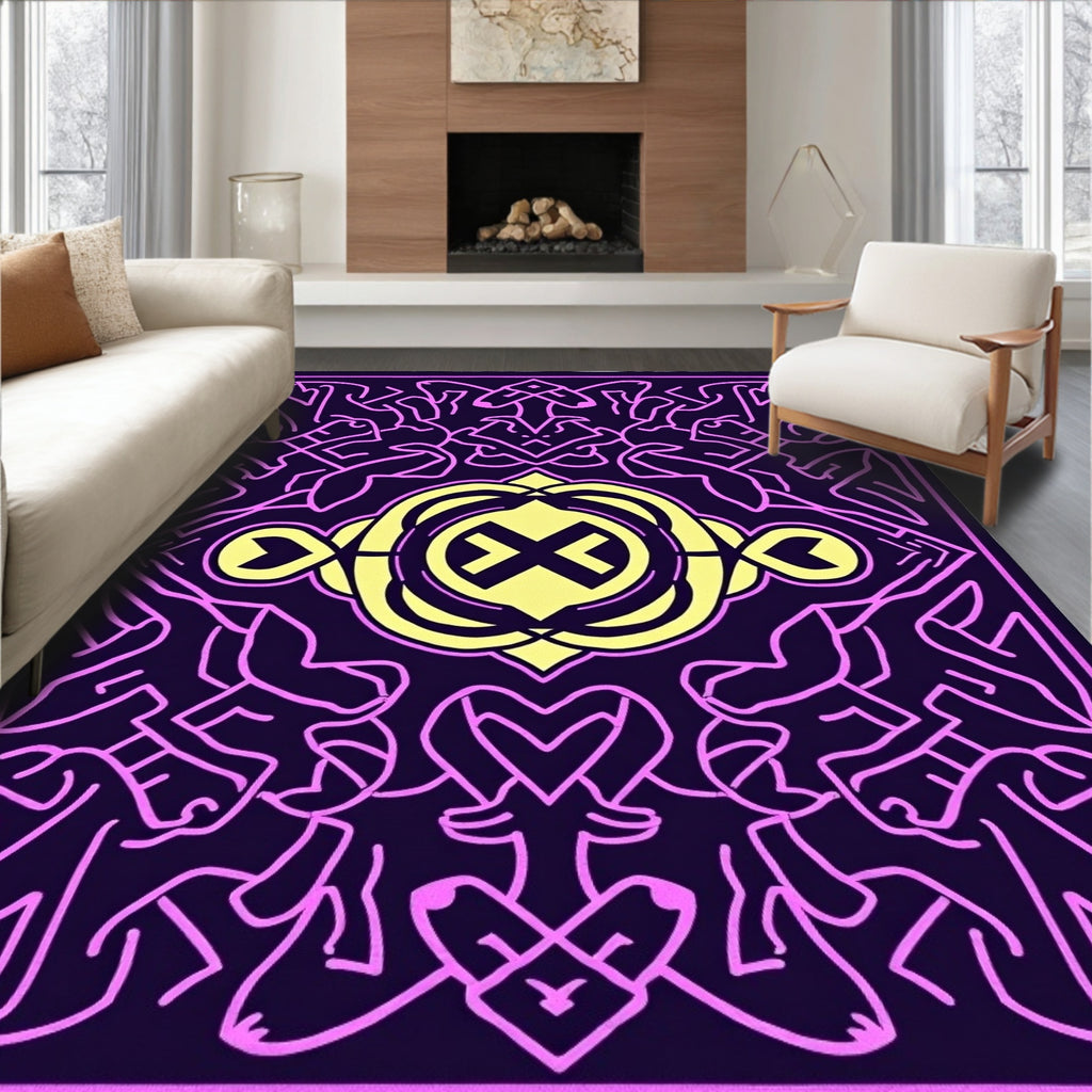 Bold Violet Yellow Abstract Knot Rug