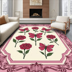Pink Roses Butterflies Floral Garden Border Rug