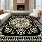 Black Cream Floral Medallion Frame Rug