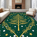 Golden Pine Tree Stars and Snow Rug