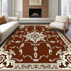 Rich Brown Floral Scroll Medallion Rug