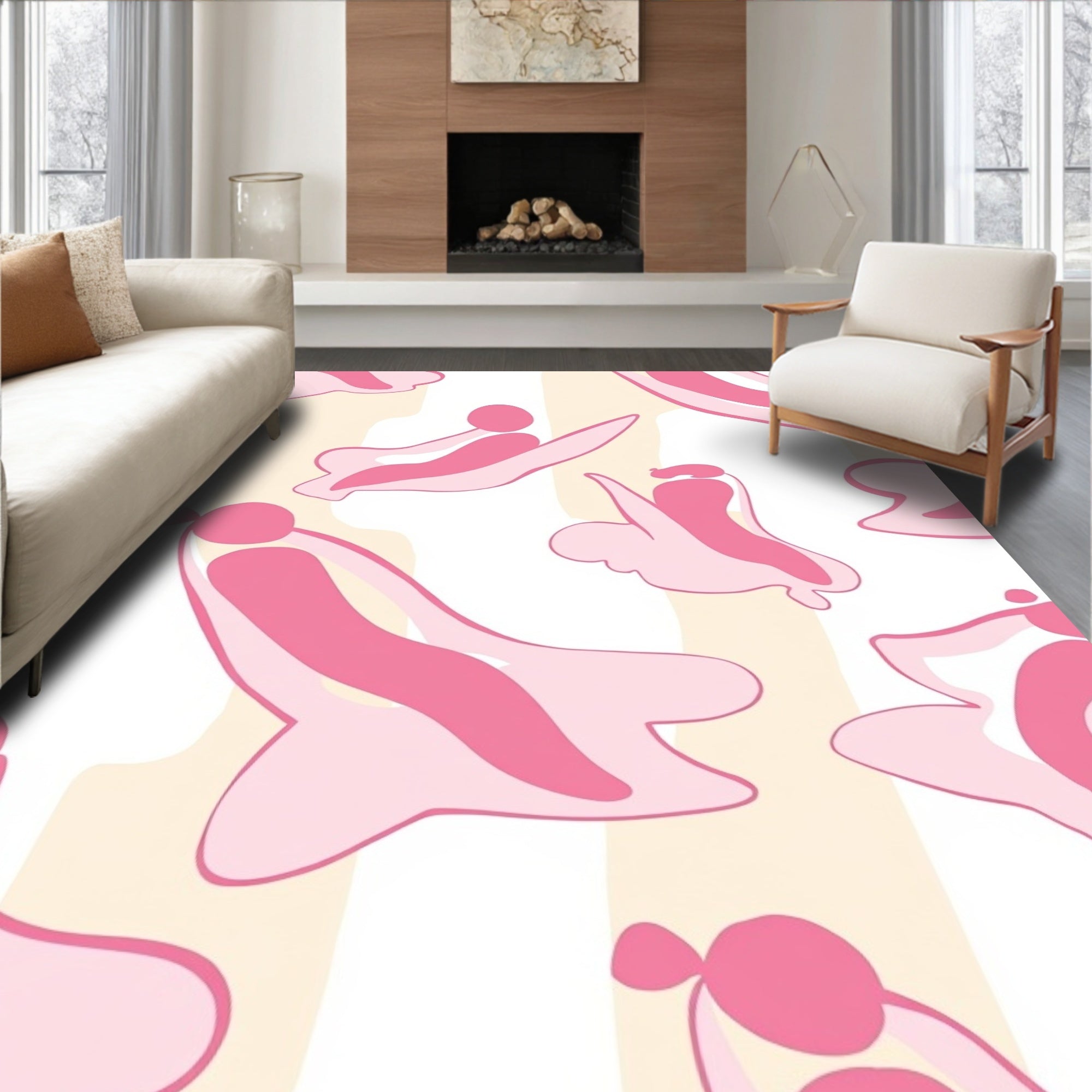 Playful Pink Abstract Organic Shapes Rug