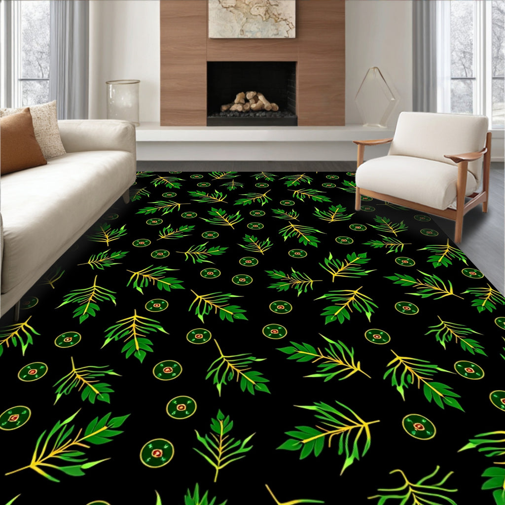 Tropical Green Leaf Medallion Rug
