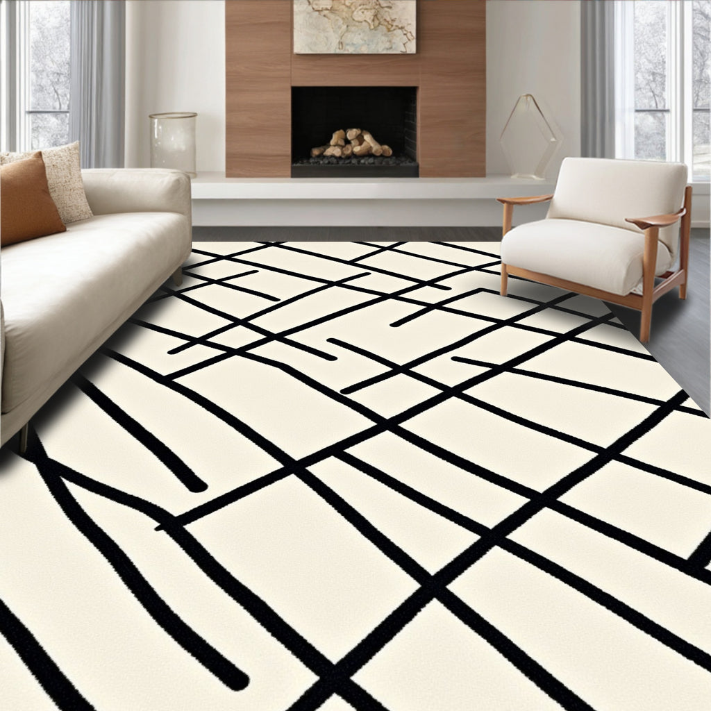 Abstract Black Linear Intersecting Rug