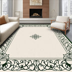 Elegant Ivory Dark Green Scroll Frame Rug
