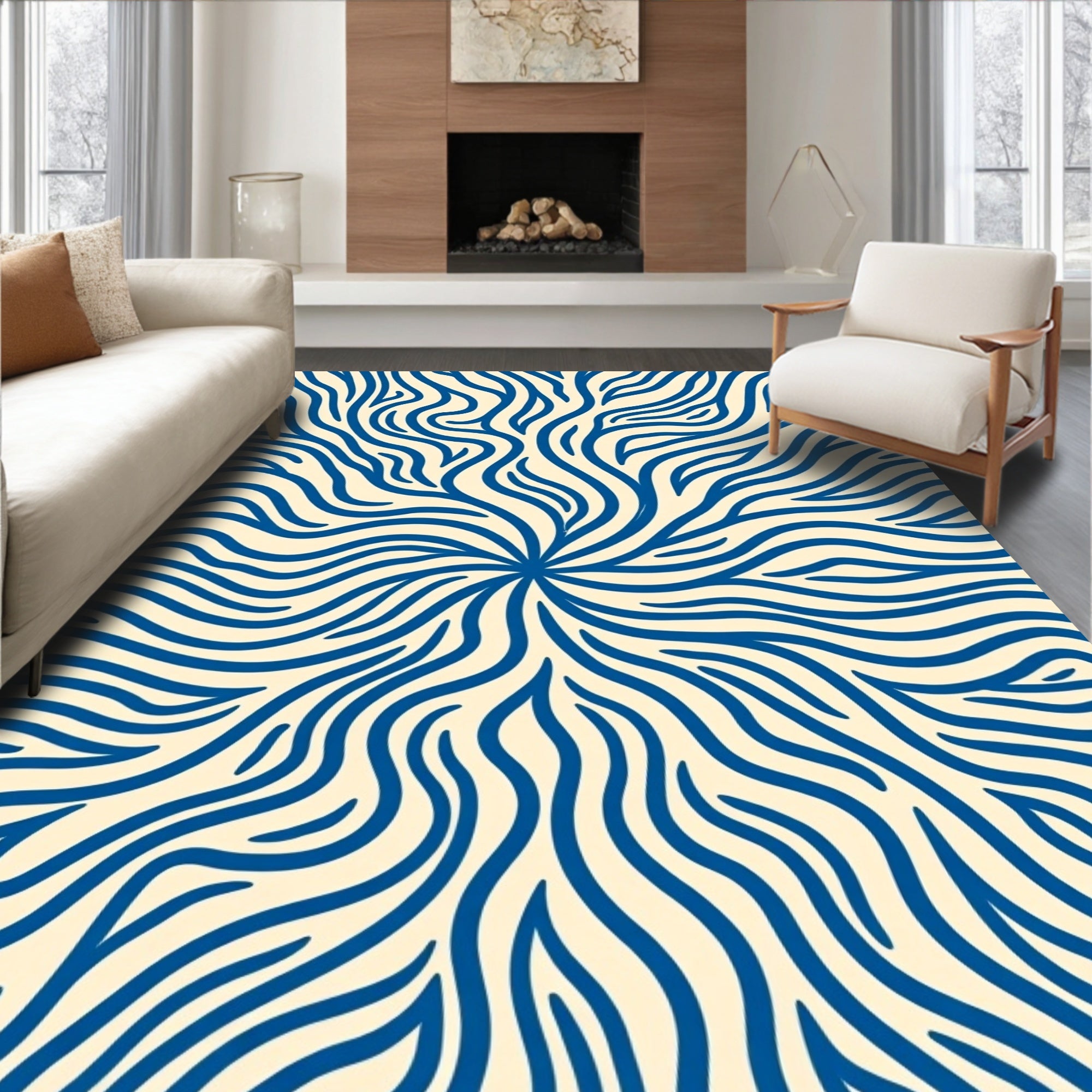 Radiating Blue Organic Swirl Rug