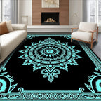 Aqua Black Intricate Medallion Frame Rug