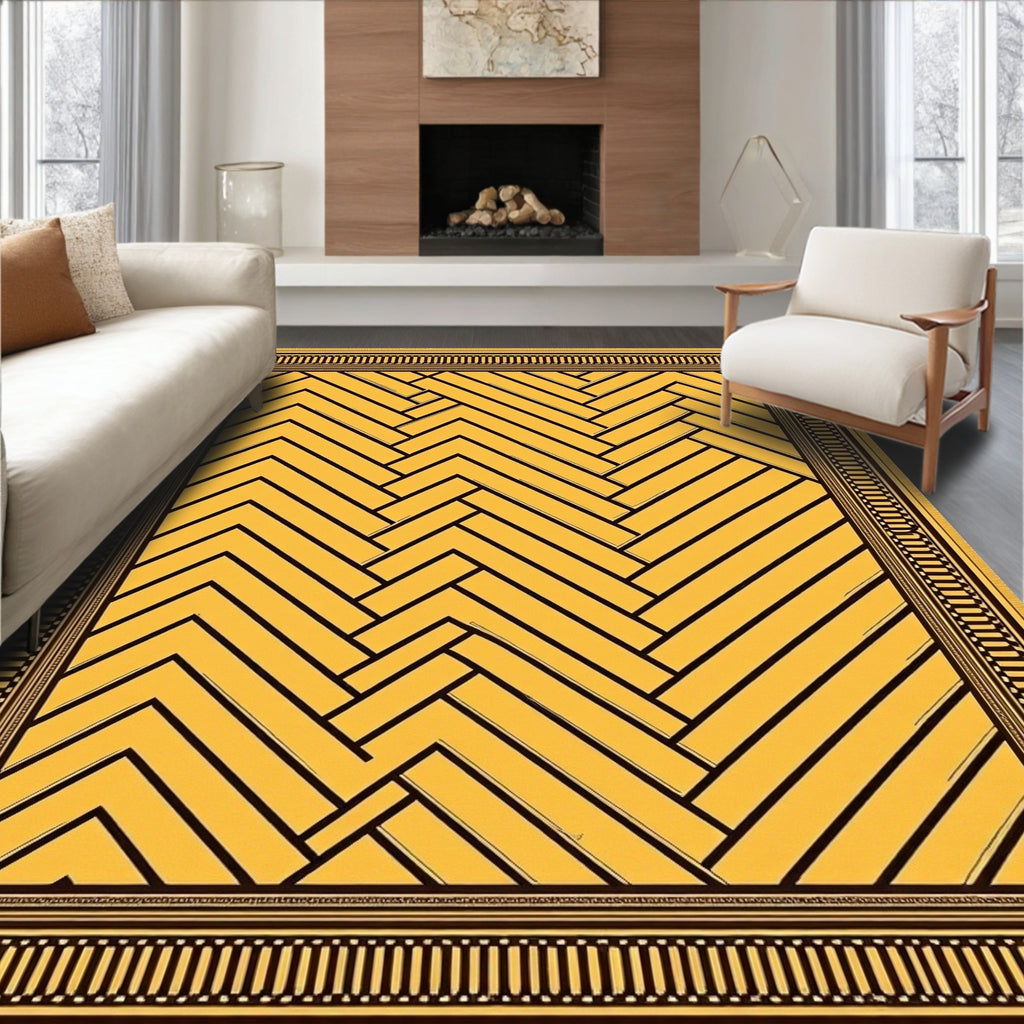 Golden Yellow Herringbone Geometric Rug