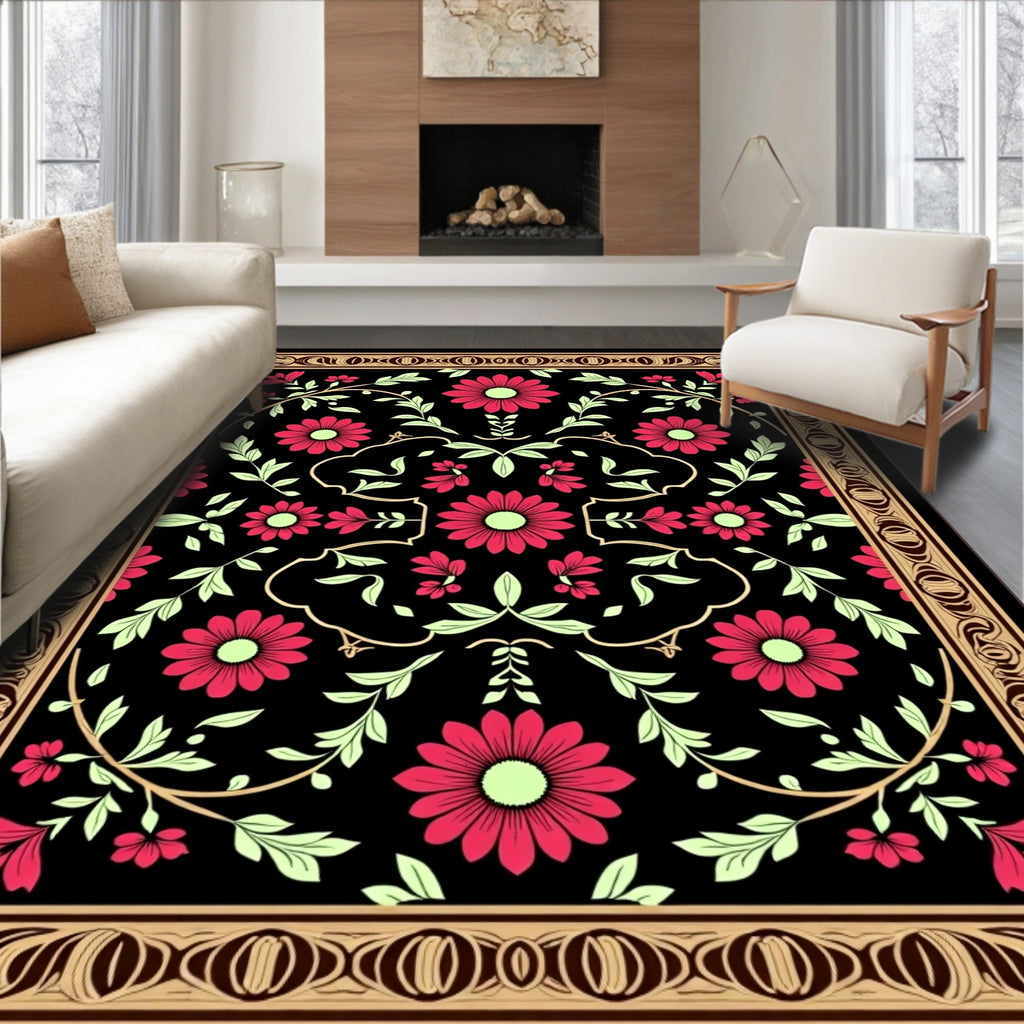 Radient Crimson Bloom Garden Tapestry Rug