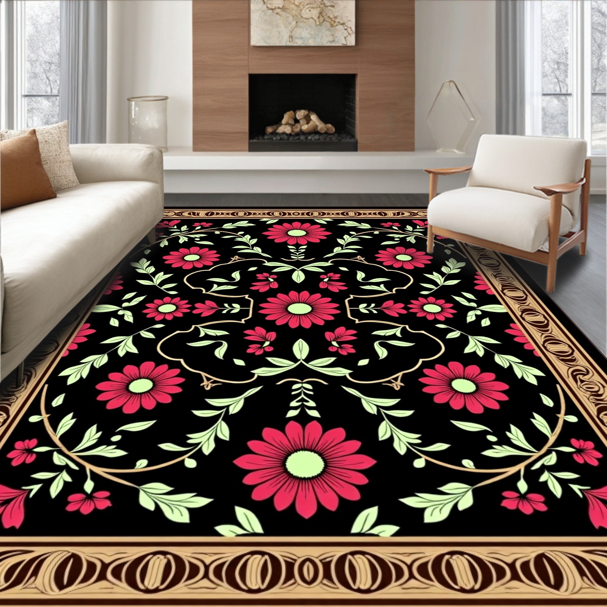 Radient Crimson Bloom Garden Tapestry Rug