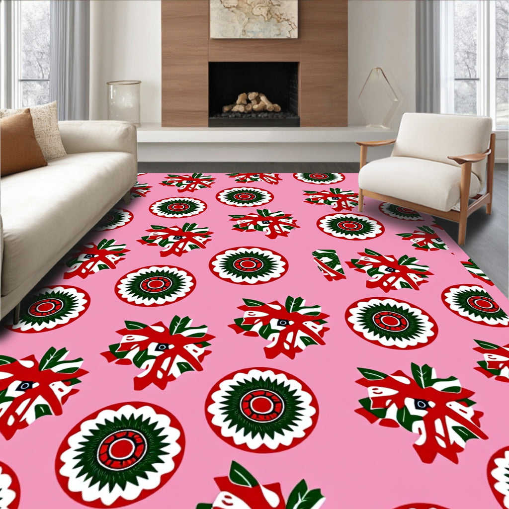 Red Green White Floral Medallion Rug