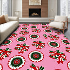 Red Green White Floral Medallion Rug