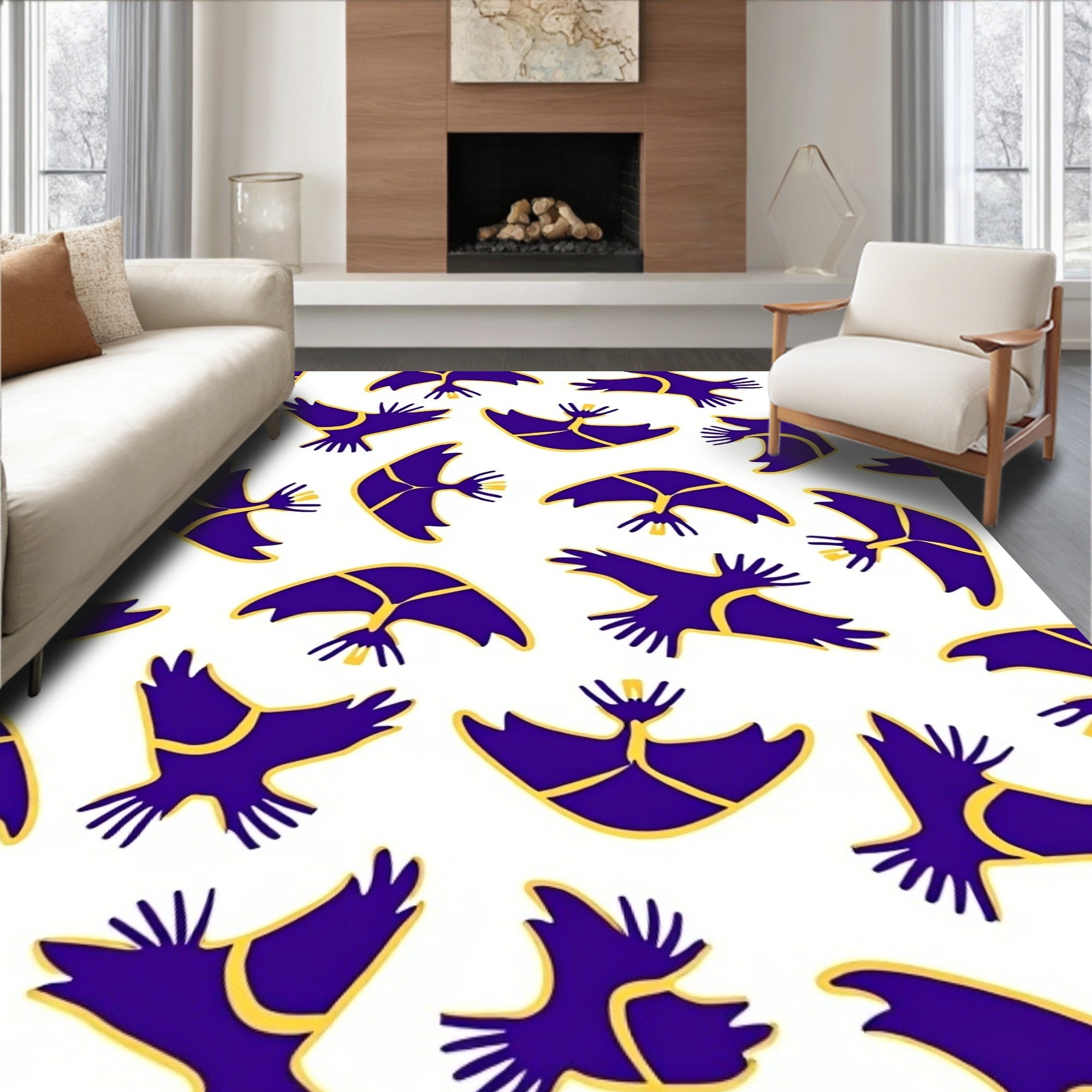 Deep Purple Bird Flock Repeating Rug