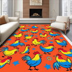 Whimsical Roosters on Orange Background Rug