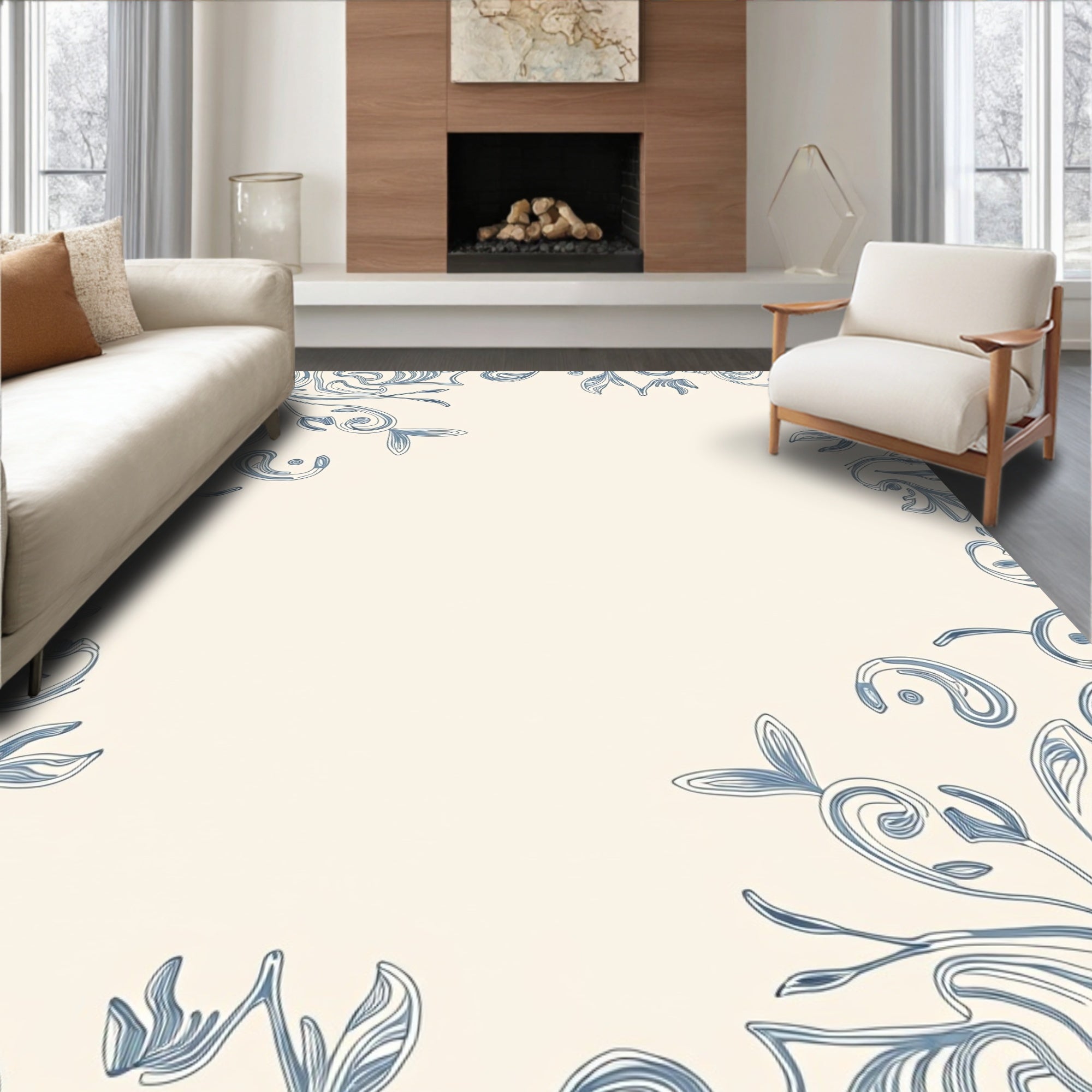 Ethereal Blue Flourish Swirl Rug
