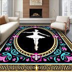 White Ballerina Floral Frame Black Rug