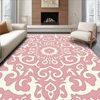 Soft Pink Damask Scroll Medallion Rug