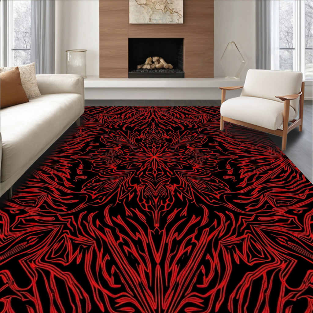 Bold Red Radial Tribal Abstraction Rug