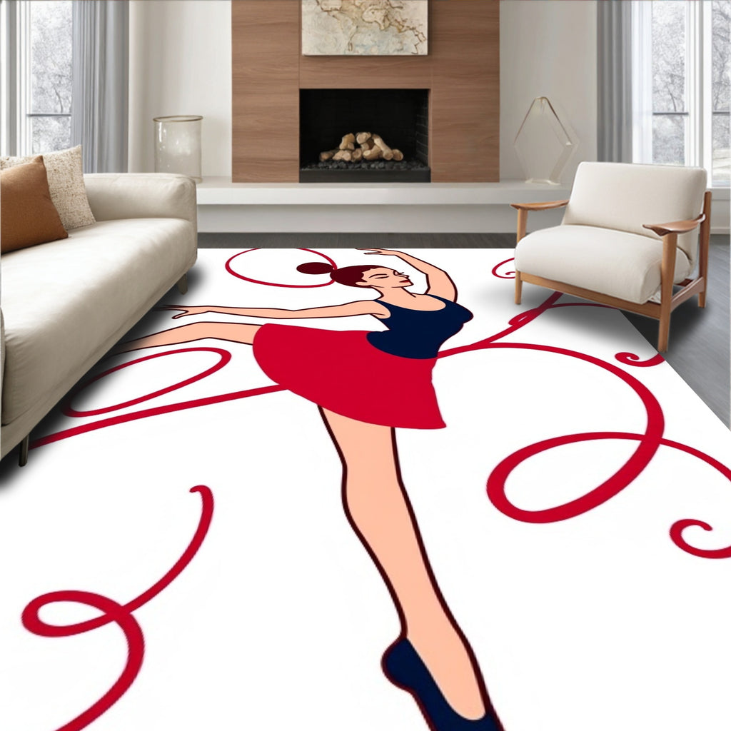 Crimson Ballet Dancer Ribbon Swirl Rug