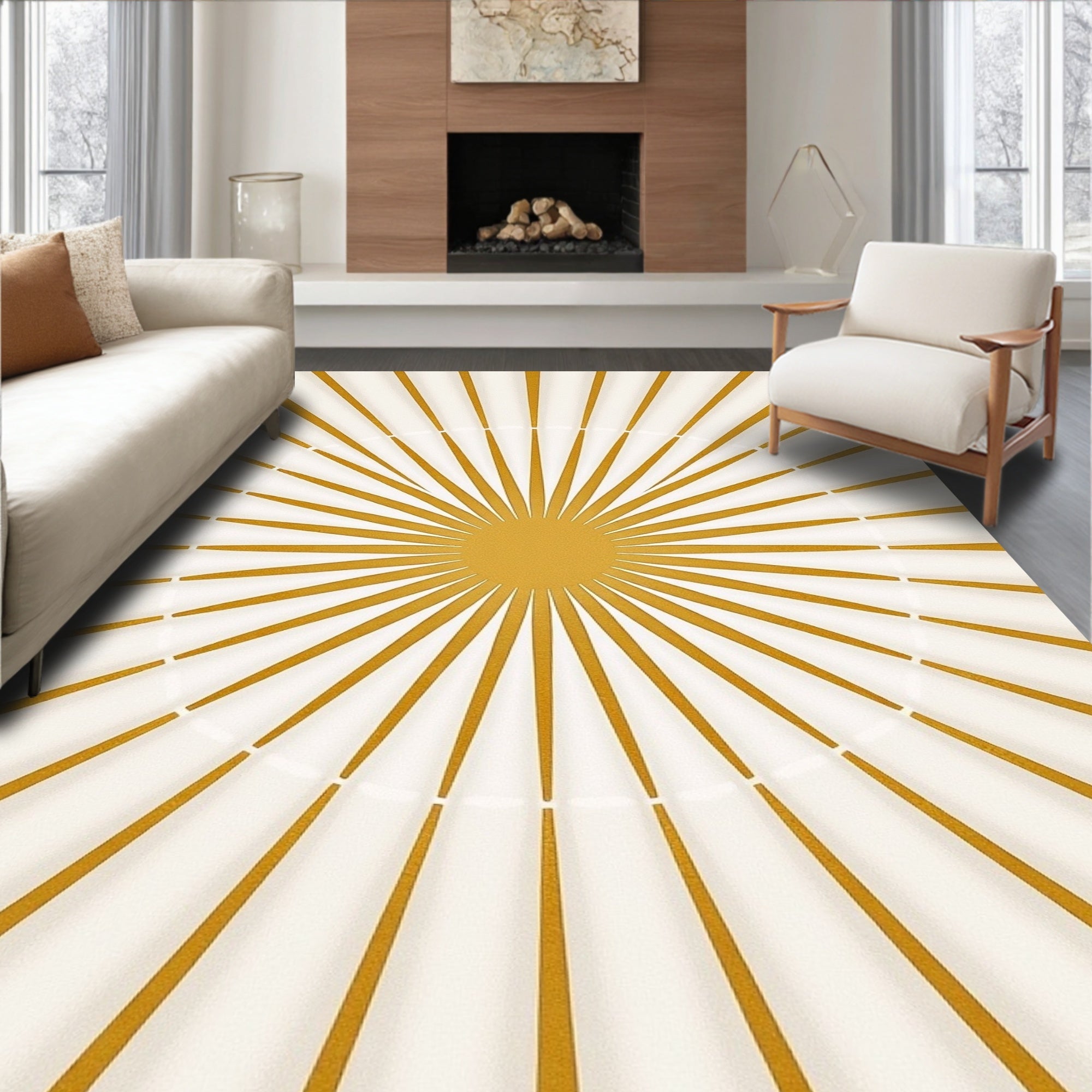 Golden Sunburst Rayburst Rug