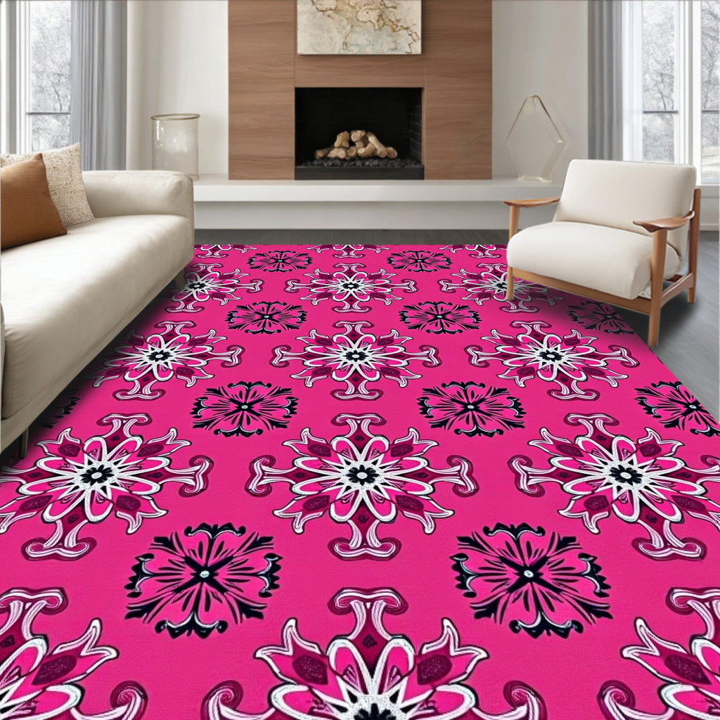Hot Pink Floral Symmetry Rug