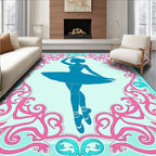 Turquoise Ballerina Pink Floral Frame Rug