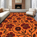Deep Orange Floral Vine Runner Rug
