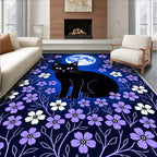 Midnight Black Cat Moon Garden Rug
