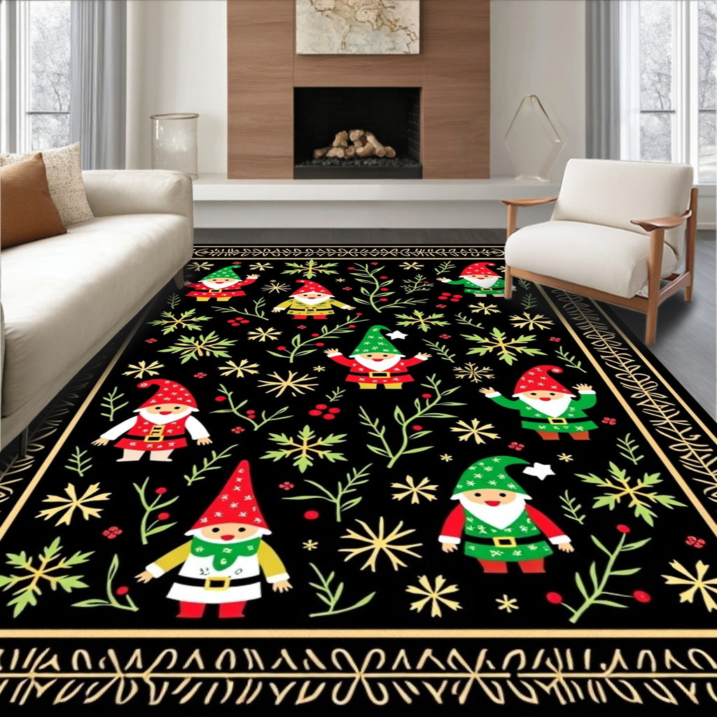 Festive Gnomes Green Red Snowflake Collection Rug