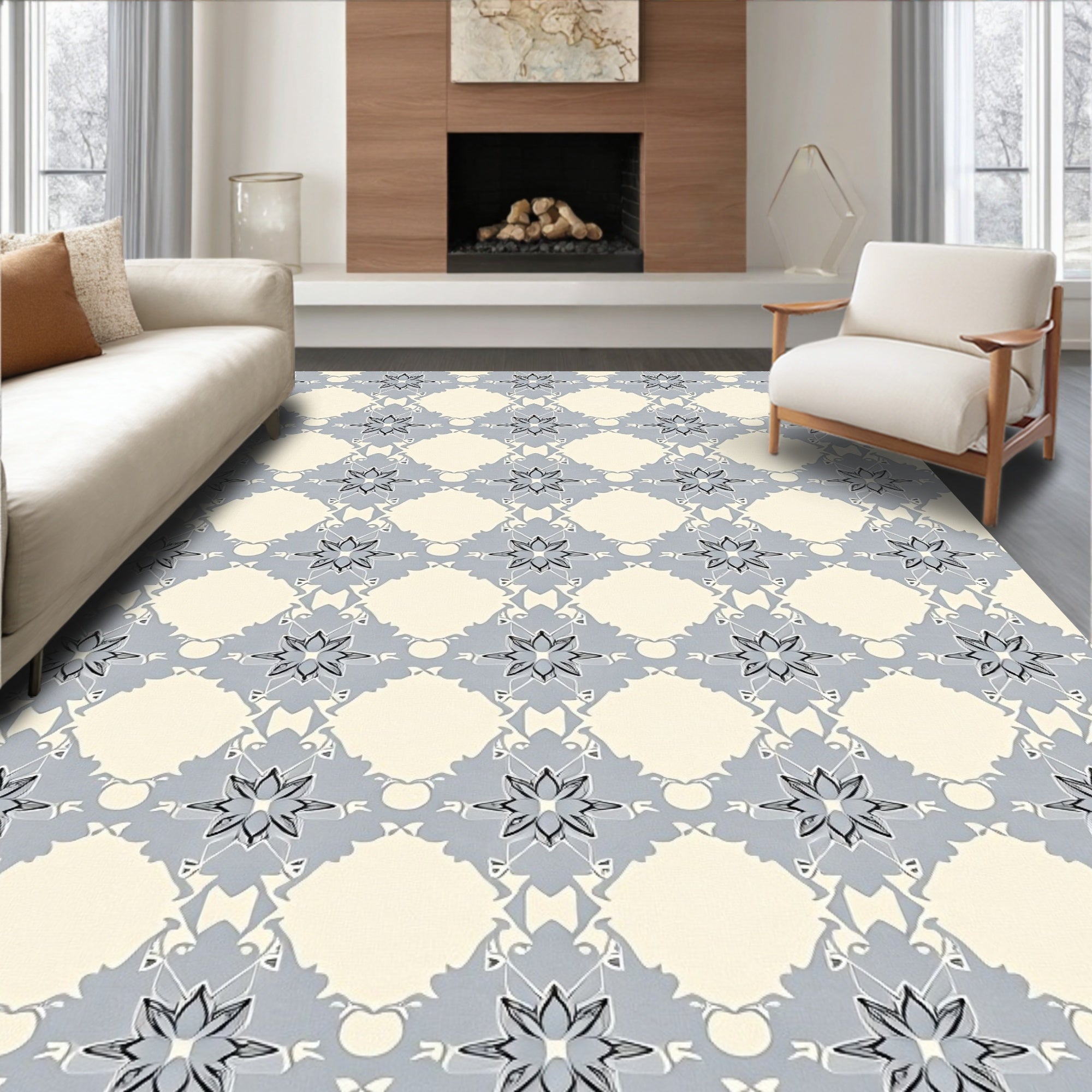 Light Gray Starburst Floral Lattice Rug