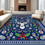 Majestic Stag Floral Folk Art Rug