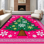 Pink Christmas Tree Snowflake Border Rug