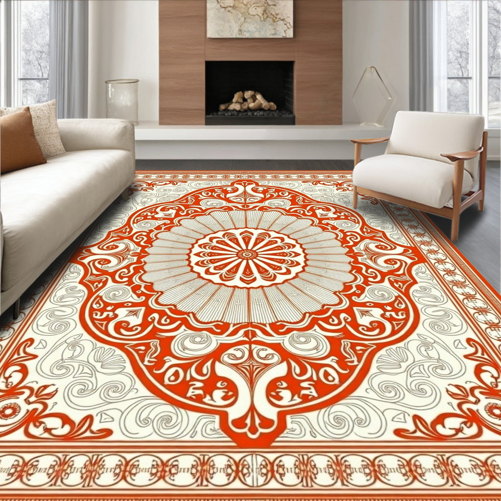 Ornate Crimson Sunburst Medallion Rug