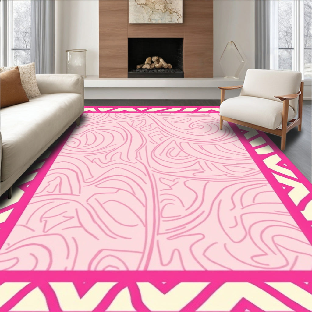 Pink Cream Swirl Frame Rug