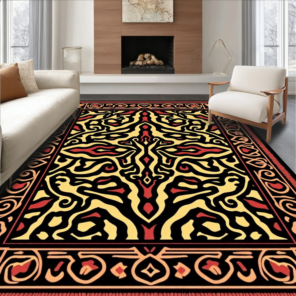 Bold Red Yellow Abstract Floral Medallion Rug