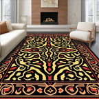 Bold Red Yellow Abstract Floral Medallion Rug