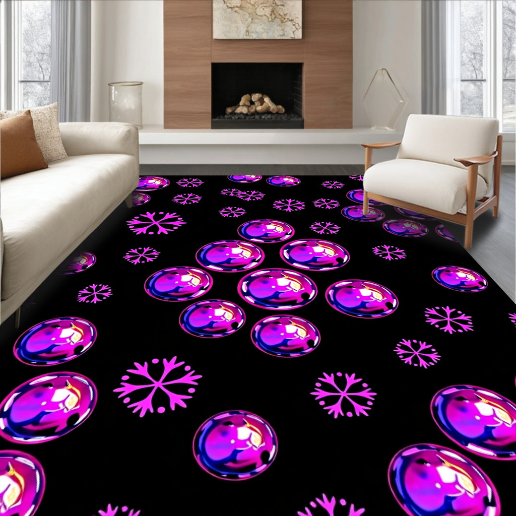 Vibrant Pink Bubbles Snowflakes Rug
