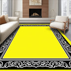 Black White Ornate Yellow Border Rug