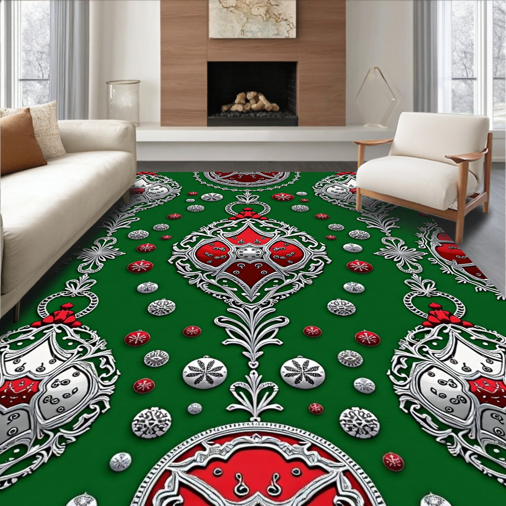 Red Silver Festive Ornament Collection Rug