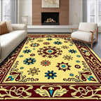 Crimson Gold Floral Scatter Medallion Rug