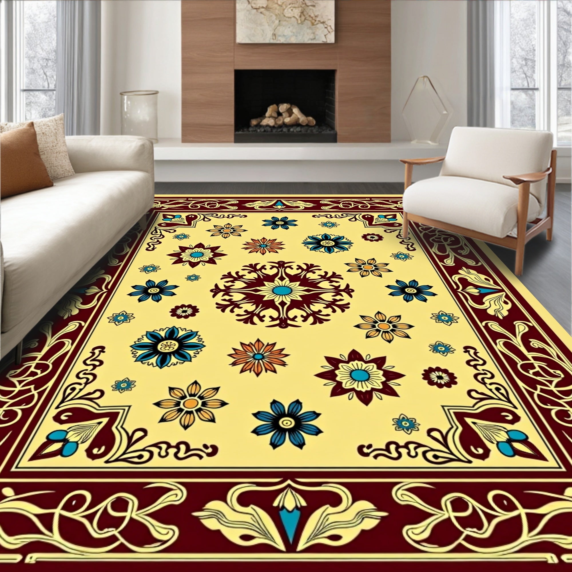 Crimson Gold Floral Scatter Medallion Rug