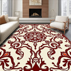 Deep Red Vine Scroll Ivory Rug