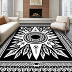 Black White Sunburst Mandala Medallion Rug