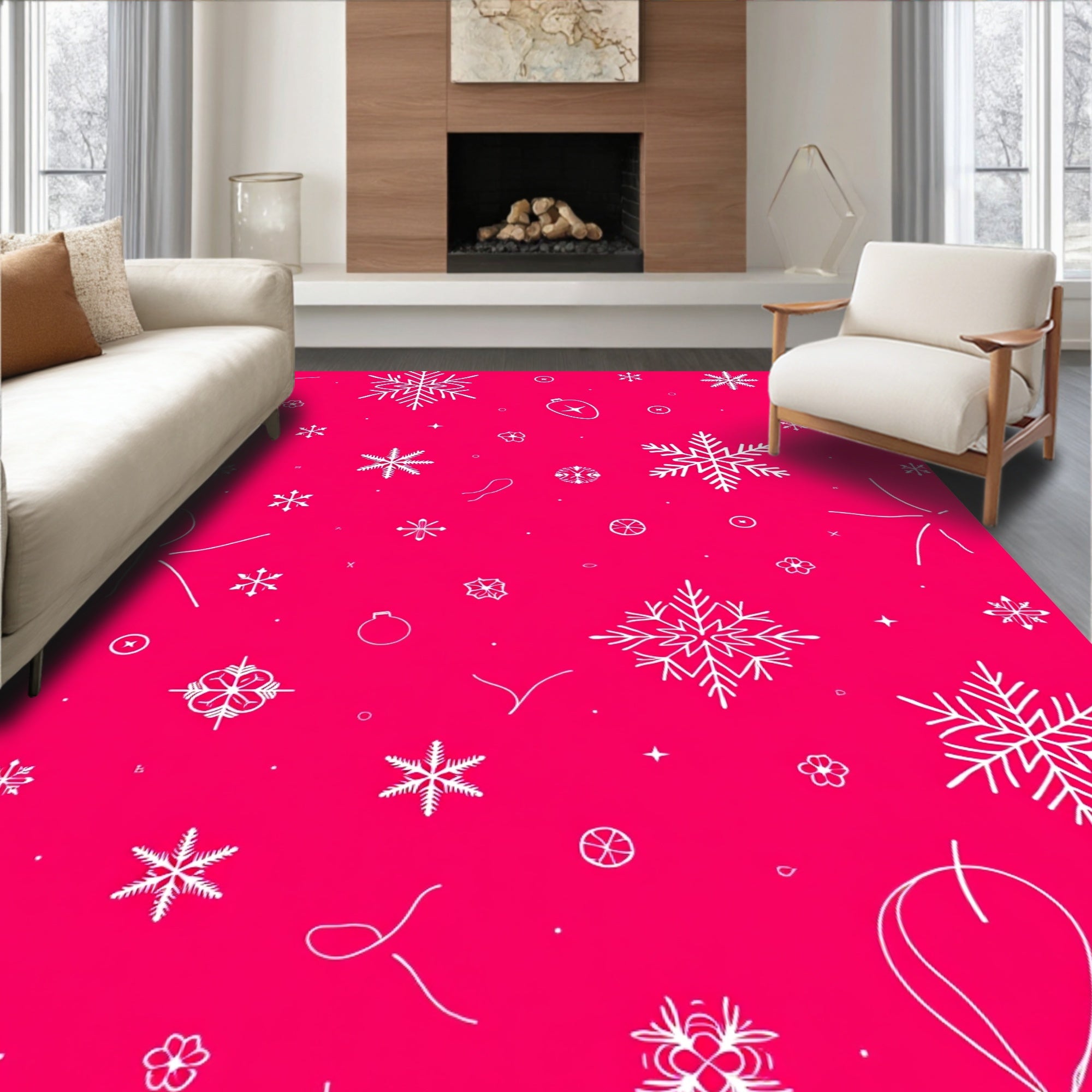 Vibrant Pink Snowflake Holiday Scatter Rug