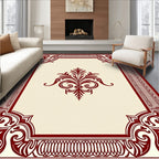 Rich Burgundy Floral Scrolled Frame Rug