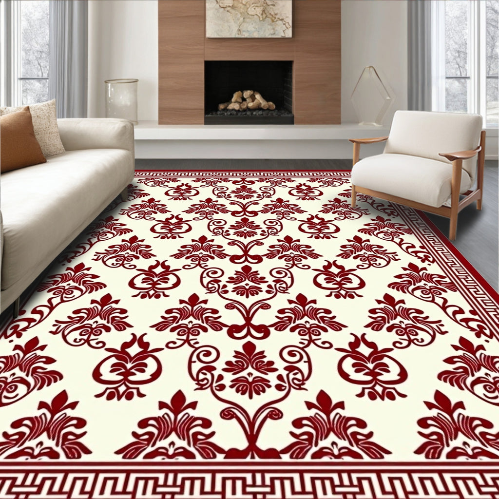 Crimson Acanthus Medallion Border Rug